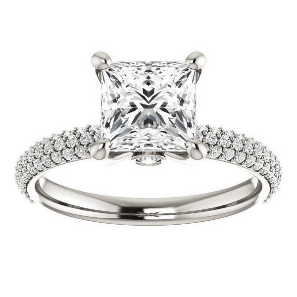 Princess cut Moissanite Pave Engagement Ring