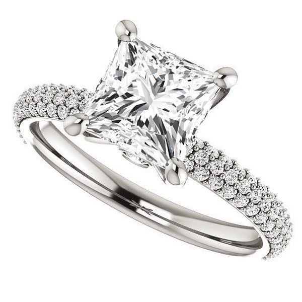 Princess cut Moissanite Pave Engagement Ring