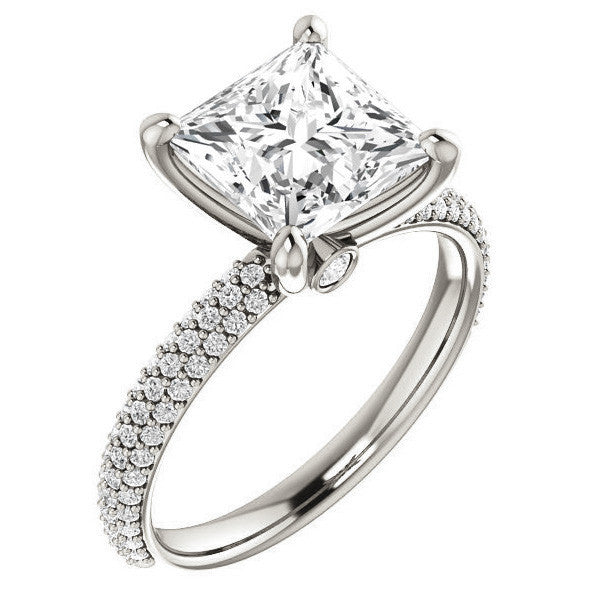 Princess cut Moissanite Pave Engagement Ring
