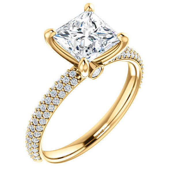 Princess cut Moissanite Pave Engagement Ring