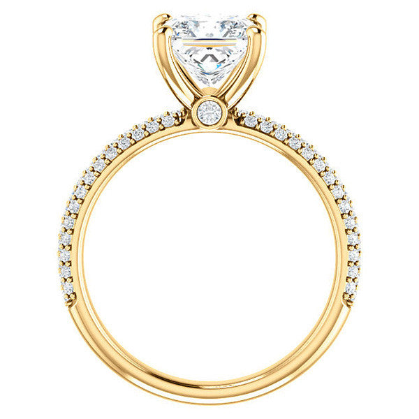 Princess cut Moissanite Pave Engagement Ring