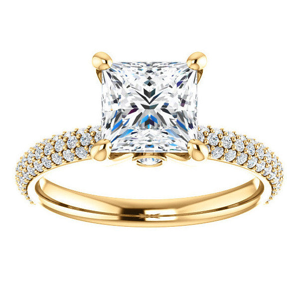 Princess cut Moissanite Pave Engagement Ring
