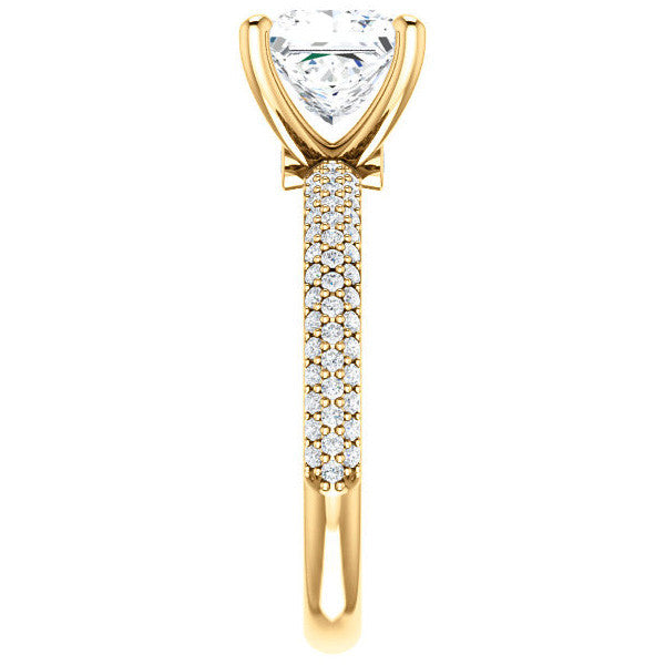 Princess cut Moissanite Pave Engagement Ring