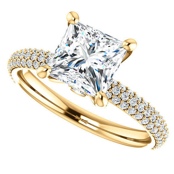 Princess cut Moissanite Pave Engagement Ring