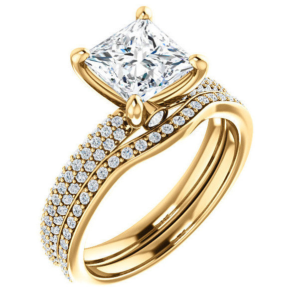 Princess cut Moissanite Pave Engagement Ring