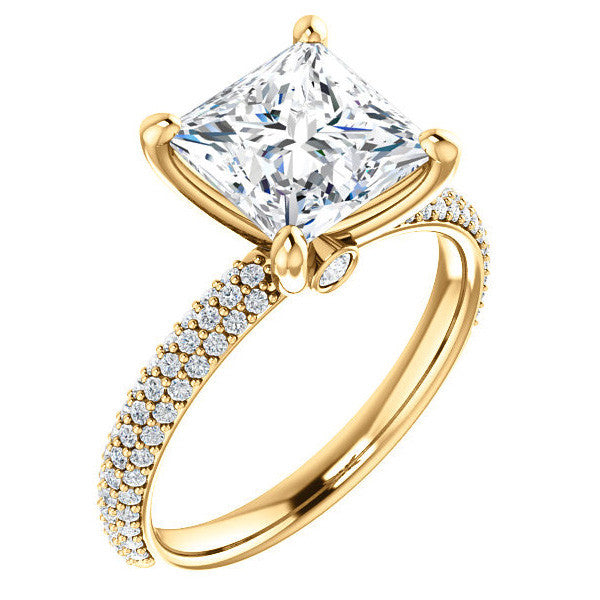 Princess cut Moissanite Pave Engagement Ring