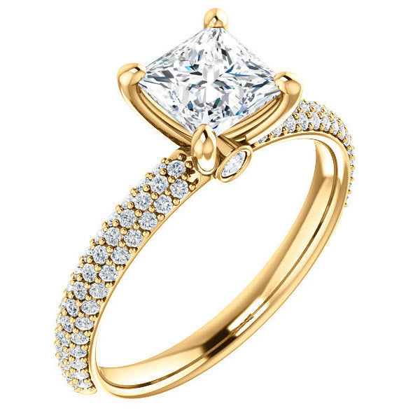 Princess cut Moissanite Pave Engagement Ring