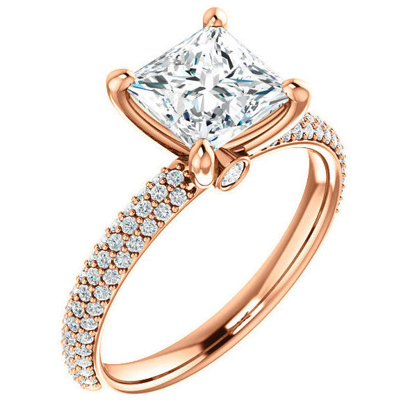 Princess cut Moissanite Pave Engagement Ring