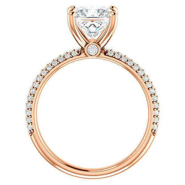 Princess cut Moissanite Pave Engagement Ring