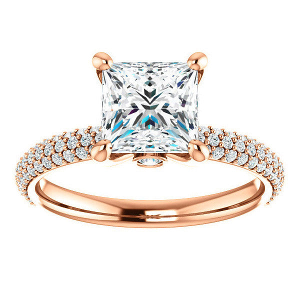 Princess cut Moissanite Pave Engagement Ring
