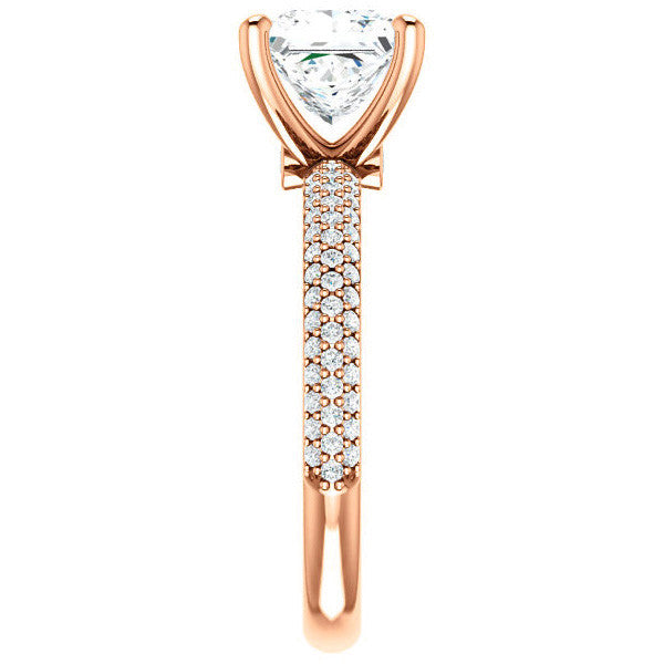 Princess cut Moissanite Pave Engagement Ring