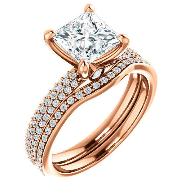 Princess cut Moissanite Pave Engagement Ring