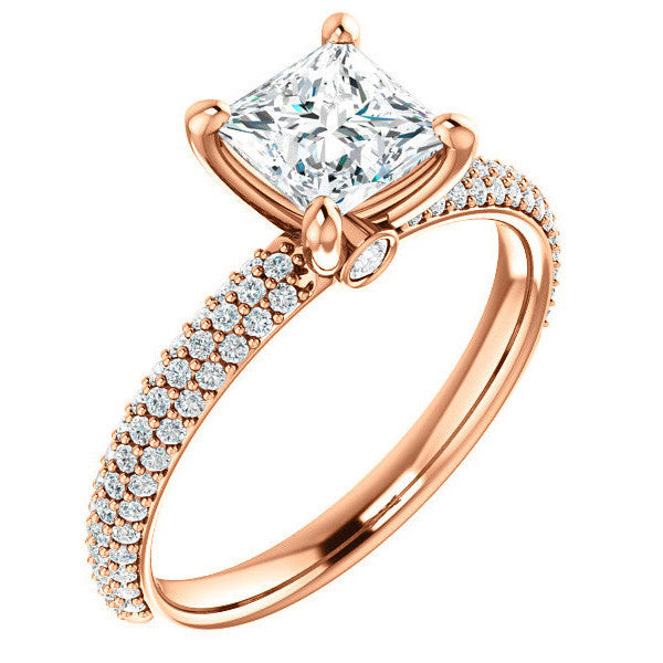 Princess cut Moissanite Pave Engagement Ring