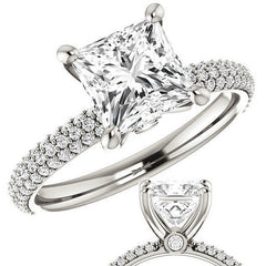 Princess cut Moissanite Pave Engagement Ring