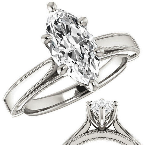 Marquise Cathedral Solitaire with Scroll Accents