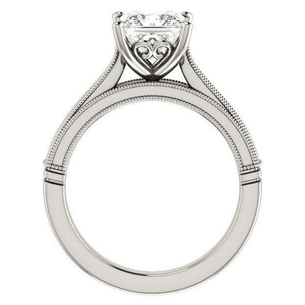 Princess cut Cathedral Solitaire with Scroll Accents