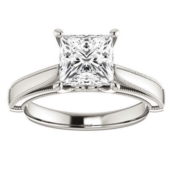 Princess cut Cathedral Solitaire with Scroll Accents