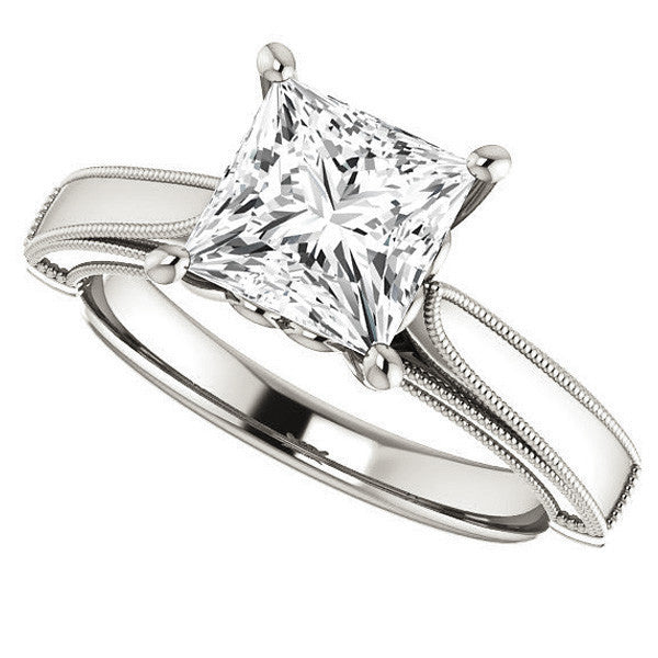 Princess cut Cathedral Solitaire with Scroll Accents