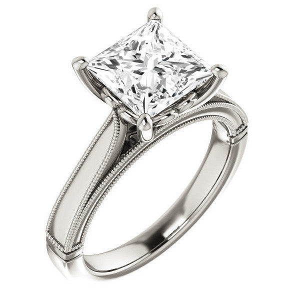 Princess cut Cathedral Solitaire with Scroll Accents