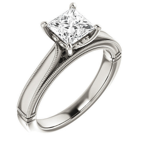 Princess cut Cathedral Solitaire with Scroll Accents