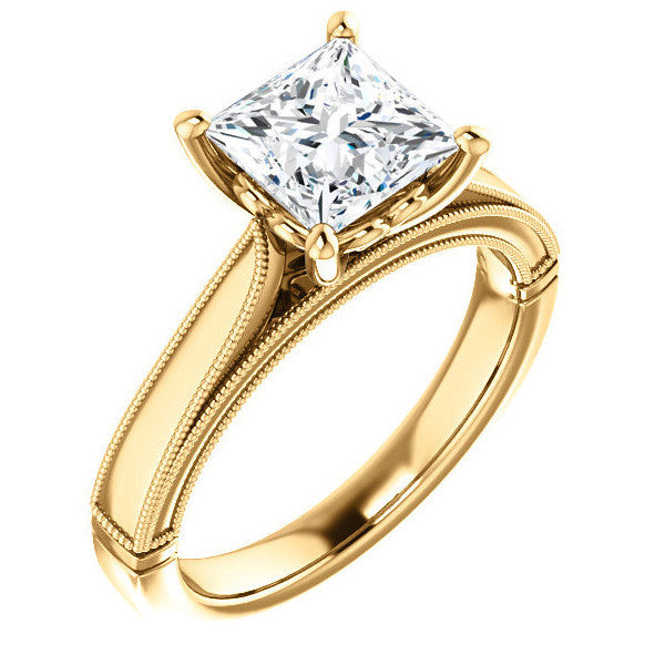 Princess cut Cathedral Solitaire with Scroll Accents