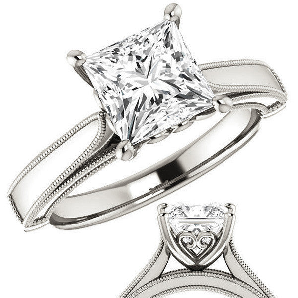 Princess cut Cathedral Solitaire with Scroll Accents