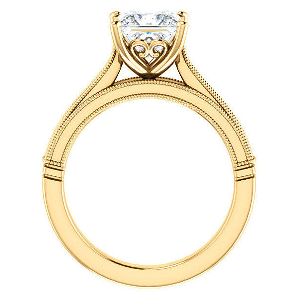 Princess cut Cathedral Solitaire with Scroll Accents
