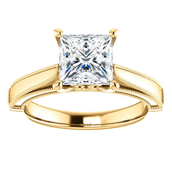 Princess cut Cathedral Solitaire with Scroll Accents