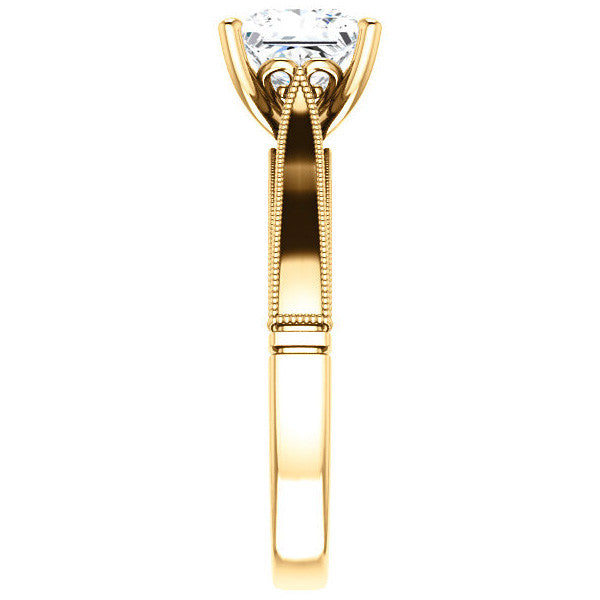 Princess cut Cathedral Solitaire with Scroll Accents