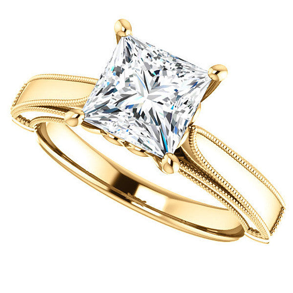 Princess cut Cathedral Solitaire with Scroll Accents