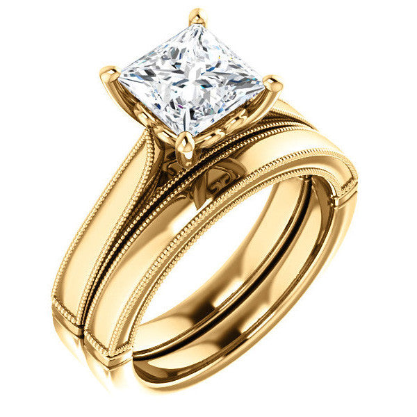 Princess cut Cathedral Solitaire with Scroll Accents