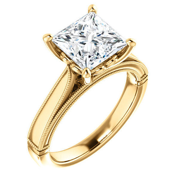 Princess cut Cathedral Solitaire with Scroll Accents