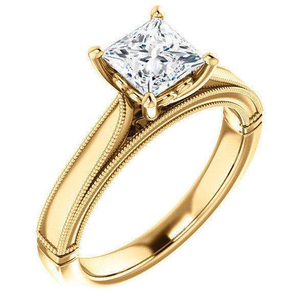 Princess cut Cathedral Solitaire with Scroll Accents
