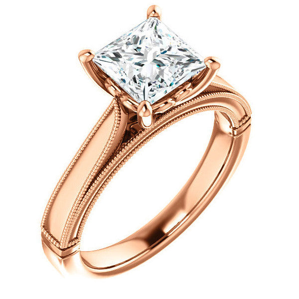 Princess cut Cathedral Solitaire with Scroll Accents
