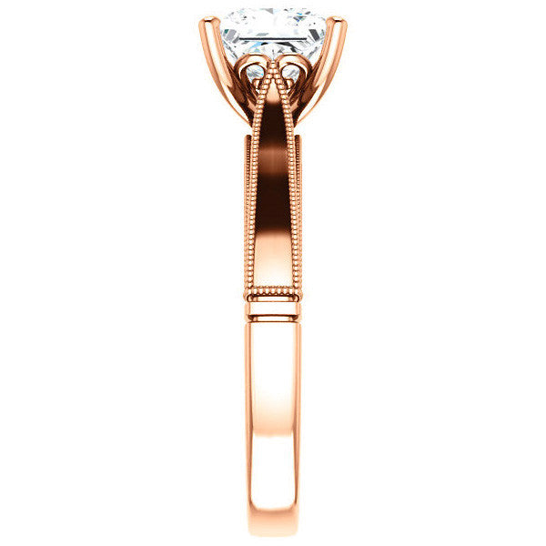 Princess cut Cathedral Solitaire with Scroll Accents