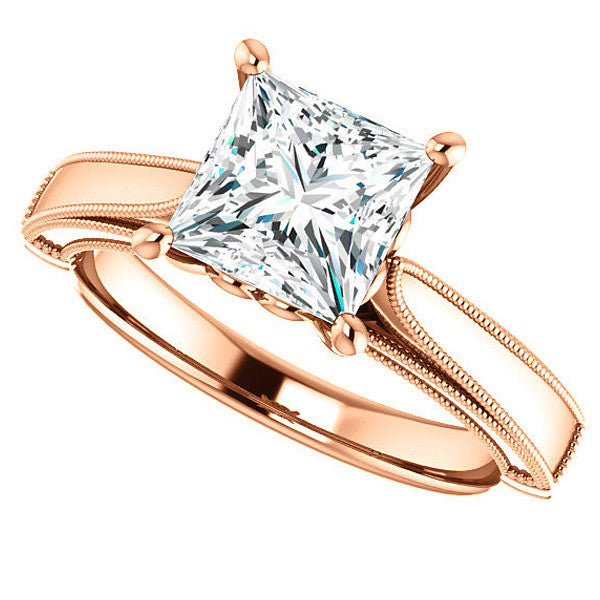 Princess cut Cathedral Solitaire with Scroll Accents