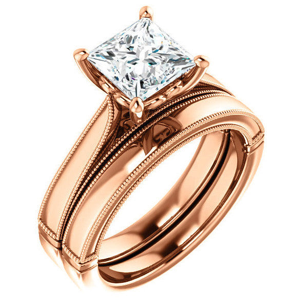 Princess cut Cathedral Solitaire with Scroll Accents