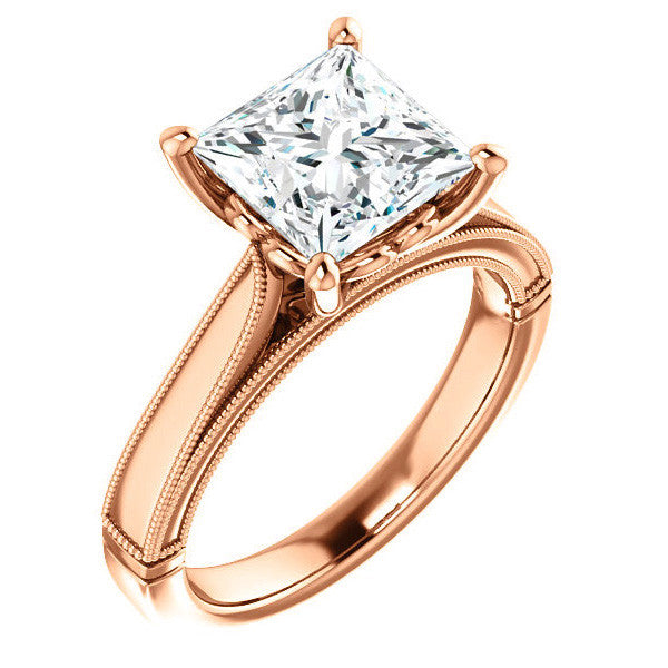 Princess cut Cathedral Solitaire with Scroll Accents