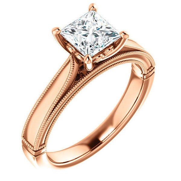 Princess cut Cathedral Solitaire with Scroll Accents