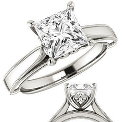 Princess cut Cathedral Solitaire with Scroll Accents