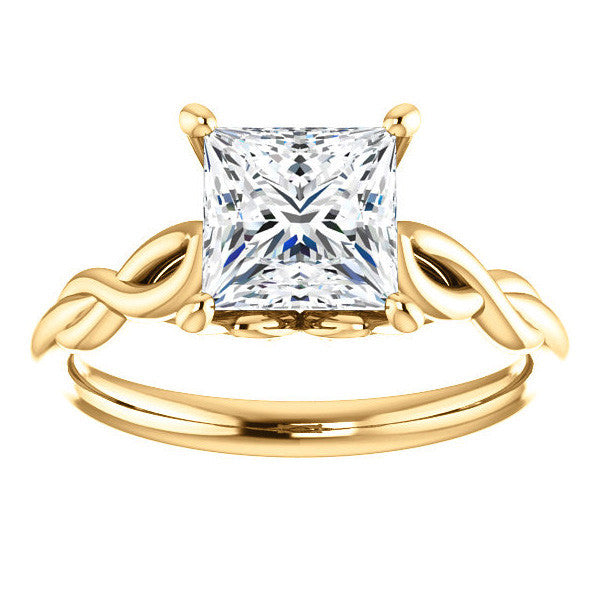 Princess cut Moissanite Sculptural Styled Solitaire Ring