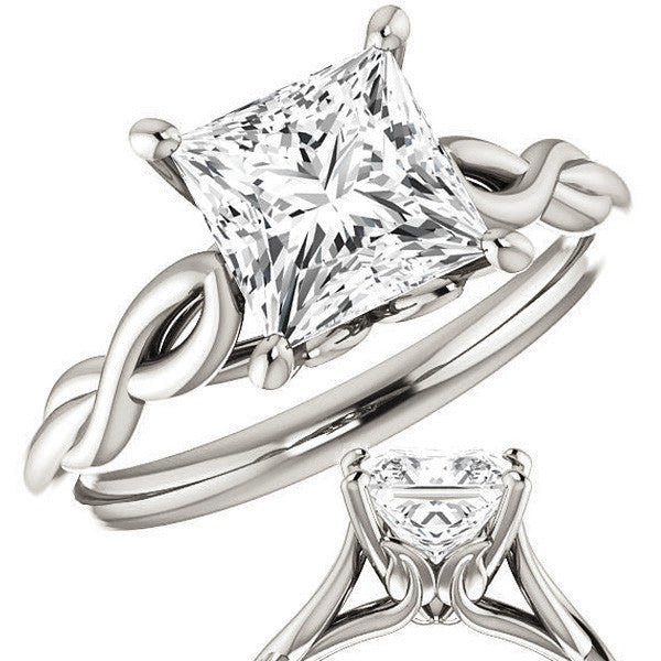 Princess cut Moissanite Sculptural Styled Solitaire Ring