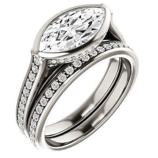Marquise cut Bezel set Cathedral Engagement Ring