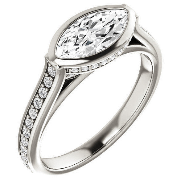 Marquise cut Bezel set Cathedral Engagement Ring