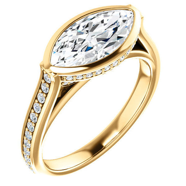 Marquise cut Bezel set Cathedral Engagement Ring