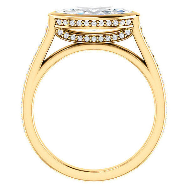 Marquise cut Bezel set Cathedral Engagement Ring