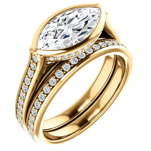 Marquise cut Bezel set Cathedral Engagement Ring