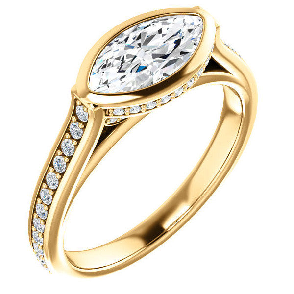 Marquise cut Bezel set Cathedral Engagement Ring