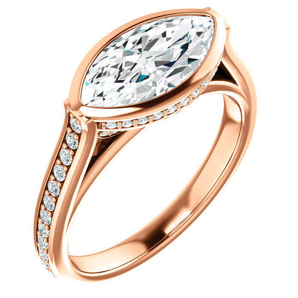 Marquise cut Bezel set Cathedral Engagement Ring
