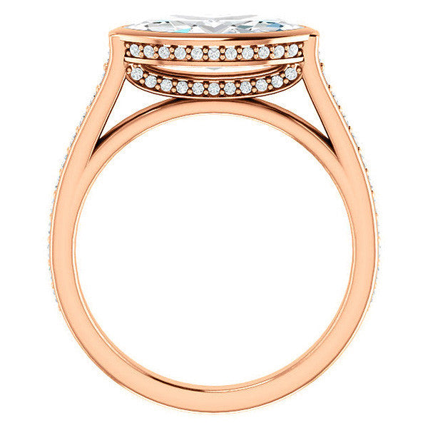 Marquise cut Bezel set Cathedral Engagement Ring